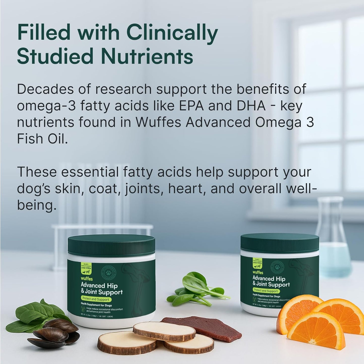 Wuffes Advanced Dog Hip and Joint Supplement with Glucosamine, Chondroitin, Omega 3, MSM, and Green Lipped Mussel, 120 Pork Flavored Chews for Small and Medium Dog Breeds